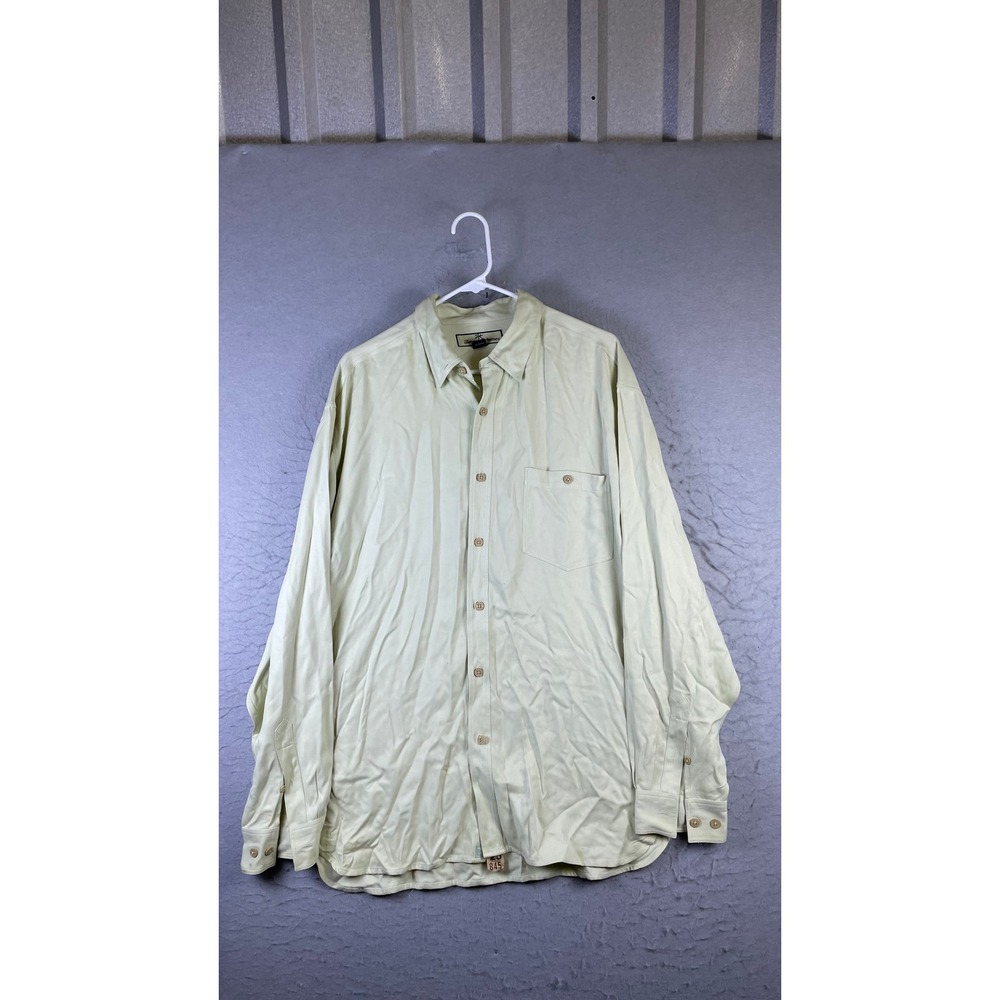 Tommy Bahama Button Down Shirt Mens L Yellow Good Silk Long Sleeve Solid Pocket